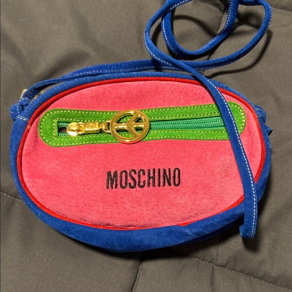 Moschino Handbags - Moschino Pink and Blue Oval Bag with Green and Gold Accents